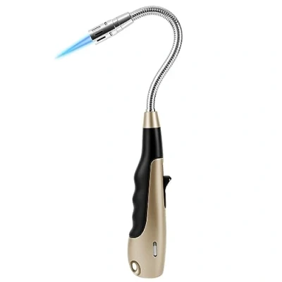 Image of Torch Long Lighter, Butane Jet Flame Windproof Lighter with Viewable Fuel Window for Fireplace Kitchen Grill Camping, Black (Butane Not Included) (Color : B)