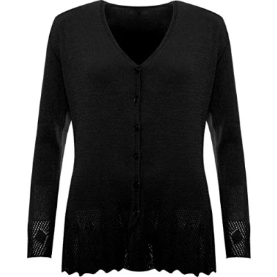 Image of WearAll New Plus Womens Knitted Button Cardigan Ladies Long Sleeve Crochet Top Black 22 24(l/XL)