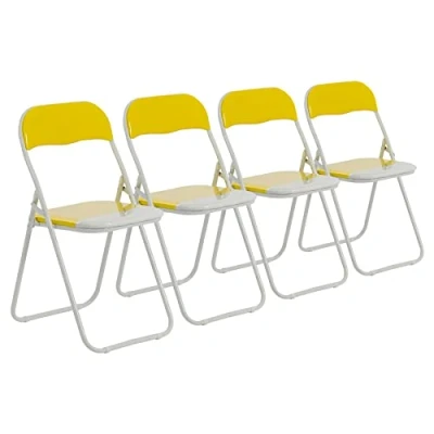 Image of Harbour Housewares Yellow/White Padded, Folding, Desk Chair Pack of 4