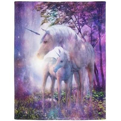 Image of YISUMEI 125x200 cm Blanket Comfort Warmth Soft Cozy Easy Care Machine Wash Fantasy Forest Unicorn Purple,Violet