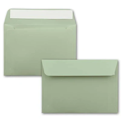Image of 75x envelopes Eucalyptus green DIN C6 format 11.4 x 16.2 cm self adhesive without window Christmas, greeting cards &amp; invitations for A6 A4 paper