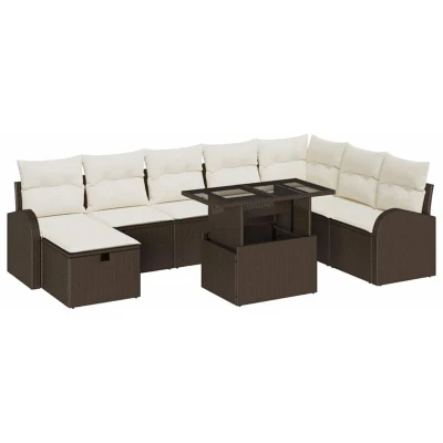 Image of vidaXL Garden Sofa Set with Cushion 9 pcs Brown Poly rattan