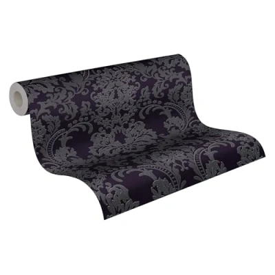 Image of A.S. Creation Bude Glitter Damask Wallpaper 36166 3 Black/Silver