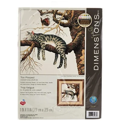 Image of Dimensions Counted Cross Stitch Kit Too Pooped 35087 Arts and Crafts for Adults 14 count Aida 11 x inch