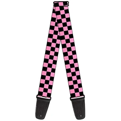 Image of Buckle Down GS W30311 &quot;Checker Black/Baby Pink&quot; Guitar Strap