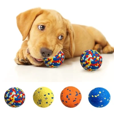 Image of pofluany Dog Balls, Tennis Ball Toys for Aggressive Chewers, Durable Bouncy Toy Balls Teething Chew Water Fetch Large Medium Small and Puppies Orange 2.5inch