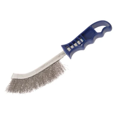 Image of Faithfull FAIWBHANDSS Stainless Steel Crimped Wire Scratch Brush Blue Handle 25 cm Long