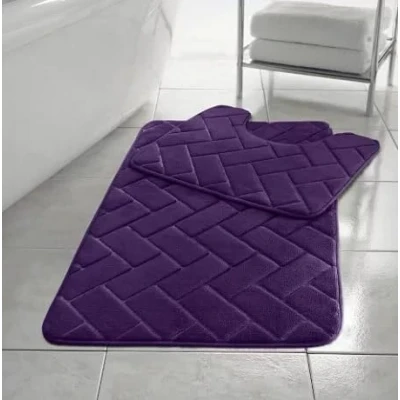 Image of HomeSpace Direct Blocks Non Slip Memory Foam Bath Mat/Toilet Mat Set Plum