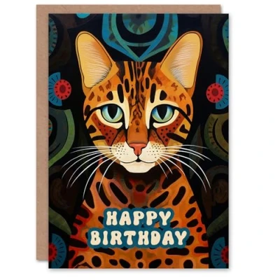 Image of Artery8 Birthday Greeting Card Bengal Cat Lover Abstract Pattern For Him Her