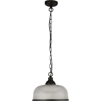 Image of Highworth Pendant Matt Black, Holophane Style Glass