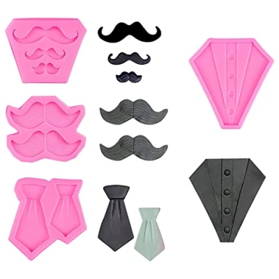 Image of Rolin Roly 4 Pcs Tie Moustache Silicone Molds Pink Fondant Mould Chocolate Candy Baking Moulds Jewelry Making Mold Cake Decorations for DIY Pendant Pudding Soap Clay Home Kitchen