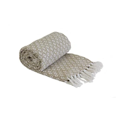 Image of Emma Barclay Casablanca Scandi Woven Recycled Cotton Chair Sofa Setee Bed Throw Over Blanket in Taupe 70x100 (178x254cm)