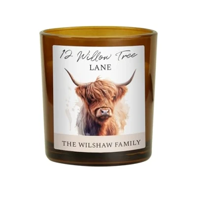 Image of Personalised Highland Cow Amber Glass Candle