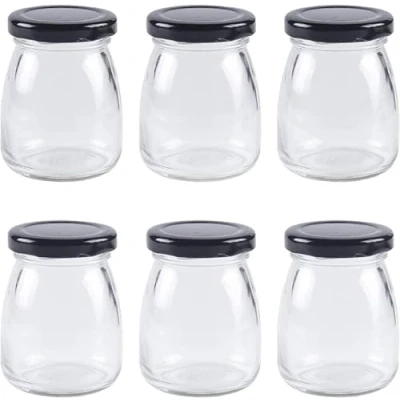 Image of KWARE 6pcs 100ml Clear Glass Bottles with Pretty black Lids Small Jars Mini Milk for Yogurt Pudding Jam