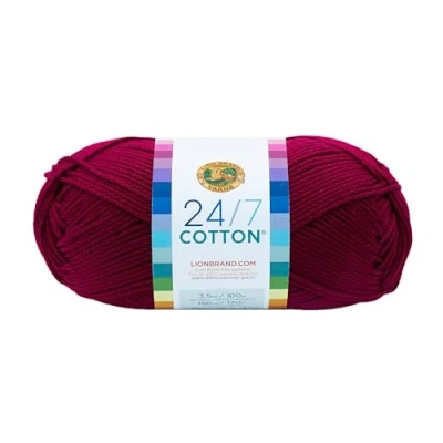 Image of Lion Brand Yarn Company Cotton Yarn, 100 Percent Cotton, Magenta,15.24x6.35x6.35 cm