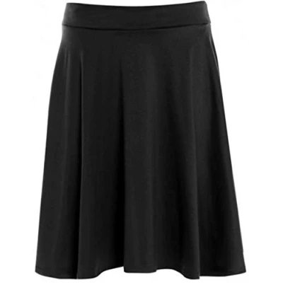 Image of Womens Elasticated Waistband Soft Stretch Skirt Ladies Knee Length FLA Swing Skater Midi Black