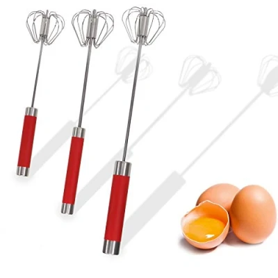 Image of 3 Pieces Stainless Steel Egg Whisk, 10&quot;/12&quot;/14&quot; Semi Automatic Hand Push Mixer for Cooking Beater, Milk Frother, Rotary Whisk Blender, Dishwasher Safe