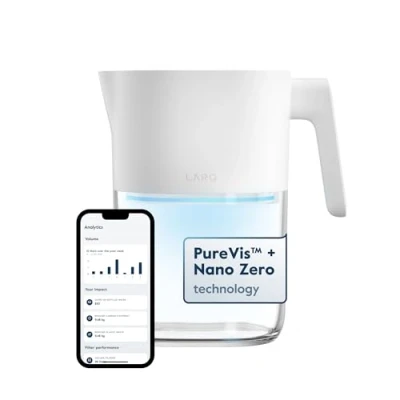 Image of LARQ 1.9L Pitcher PureVis UV Self Cleaning Water Filter for Tap Chlorine &amp; PFAS Removal App Tracking Plant Based 2 Year Warranty Pure White