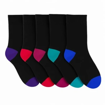 Image of ZANGOC 5 Pack Womens socks size 4 7 Multipack Black with Multicoloured Heels &amp; Toes Bamboo ladies Cotton