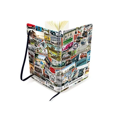Image of BRISA VW Collection Volkswagen Notebook Diary Writing Book, Lined with Hardcover Binding in T1 bus, Beetle, GTI Design DIN A5 (T1 Bus/Stamps)