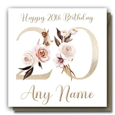 Image of Personalised 20th Birthday card Twenty for women Custom Name Floral greeting her 20 today