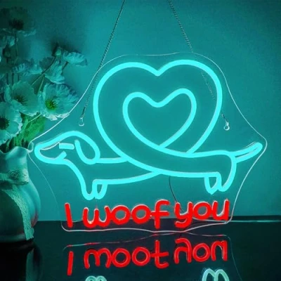 Image of Looklight I Woof You Neon Sign Dachshund Dog Signs for Kids Room Led Light Dimmable Animals Bedroom Heart Party BAR Pet Shop