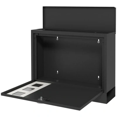 Image of HOMCOM Wall Mounted Letter Box, Weatherproof Post Box for Outside, Modern Mailbox with 2 Keys and Viewing Windows, Easy to Install, 36.5x11.5x29cm, Black