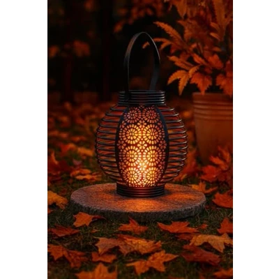 Image of Garden Mile LED Solar Flame Effect Lantern, Warm White Hanging Lights Ideal for Your Garden, Deck or Patio Lighting, Beautiful Lighting (Flame Lantern)