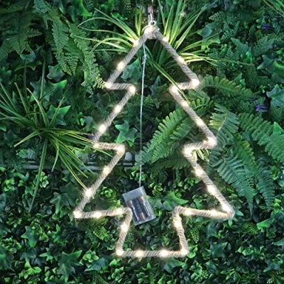 Image of SHATCHI Christmas Decorations Silhouette Tree Battery Operated LED Lights Hemp Rope Xmas Holiday Home Wall Room Hanging Décor