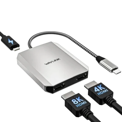 Image of USB C to Dual HDMI Adapter, WAVLINK 4K@60hz Adapter with 100W Power Delivery for Dell XPS, HP, Lenovo, Thunderbolt 3/4 Laptops, windows systerm Laptops