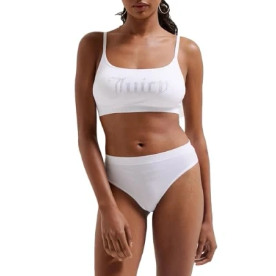 Image of Juicy Couture Women&#039;s Diamante Bralette &amp; High Leg Brief Lingerie Set, White, One Size (Pack of 44)