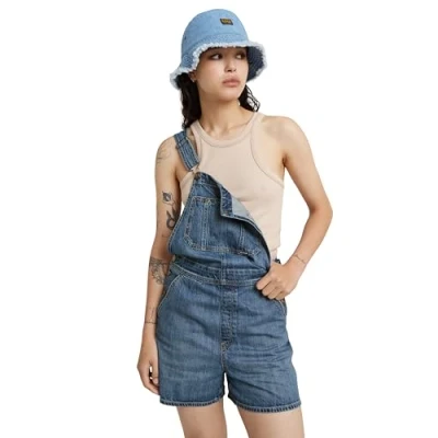 Image of G Star Short Dungaree WMN Dungarees, Women&#039;s, Size: Medium, Faded cliffside blue