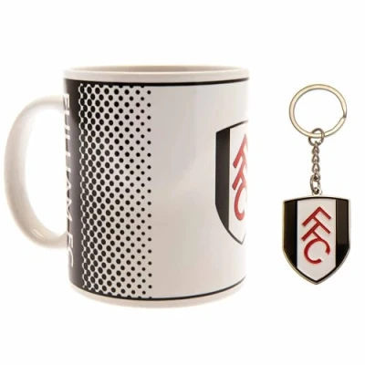 Image of GIFTS 4 ALL Official Fulham Football Crest Ceramic Mug &amp; Keyring Gift Set, Fans Coffee Mug, Keyring, Set