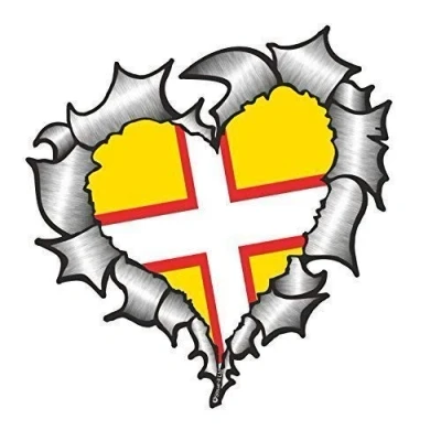 Image of Sticar it Ltd Heart Shaped RIPPED TORN METAL Car Sticker Dorset county Flag Vinyl decal 105x100mm approx.