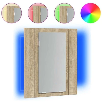Image of vidaXL LED Bathroom Mirror Cabinet, Sonoma Oak Acrylic Mirror, Internal Shelves, Engineered Wood Industrial Style, Stain Resistant, RGB Light Brown