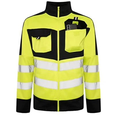 Image of Hi Vis Reflective Safety Security Protective Jacket Workwear High Neck Zip Top Yellow/Navy
