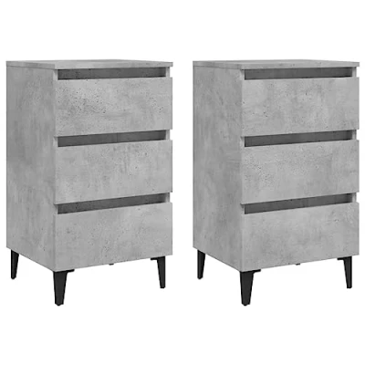 Image of vidaXL 2x Bed Cabinets with Metal Legs Concrete Grey Nightstand Home Table