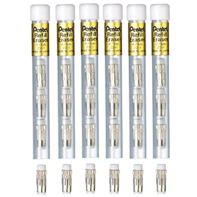 Image of Pentel Refill Erasers For Most Automatic Pencils &amp; Z2 1N (Pack Of 6 Tubes 24 Eraser Refills)