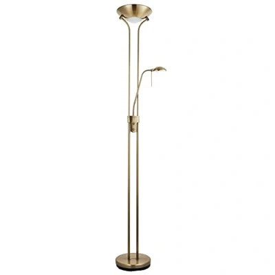 Image of Mother and Child Task Floor Lamp Antique Brass 230W &amp; 33W Decorative Indoor Standing Reading Light with Double Rotary Dimmer Switch