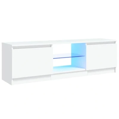 Image of vidaXL White Modern TV Cabinet with LED Lights Durable Engineered Wood, Tempered Glass Construction Versatile Media Console Ample Storage for Living Room, Bedroom