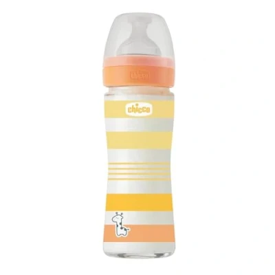 Image of CHICCO Wellness Bottle Slow Flow with Physio Teat in Soft Silicone and Sense Finish, Anti Colic, Reduces Regurgitation Irritability, Glass 240 ml, 0 Months+ Neutral