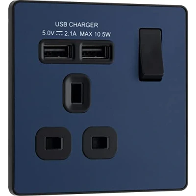 Image of BG Electrical Evolve Single Switched Power Socket + 2 USB Charging Ports