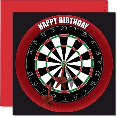 Image of Fun 57th Birthday Cards for Men Woman Dart Board Happy Card Dad Mum Grandad Nanny Grandma Uncle Auntie Cousin Friend, 145mm x Sports Darts Bday Greeting