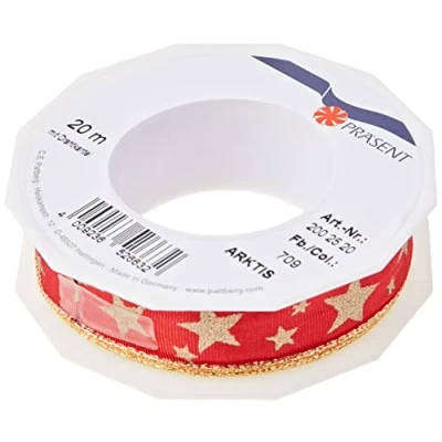 Image of C.E. Pattberg Präsent Arktis Wired &amp; Printed Ribbon Red Gold 25 mm width, 20 m length