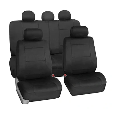 Image of FH Group Car Seat Covers Full Set Neoprene Universal Fit, Automotive Low Back Front Covers, Airbag Compatible, Split Bench Rear Seat, Washable Cover for SUV, Sedan Black