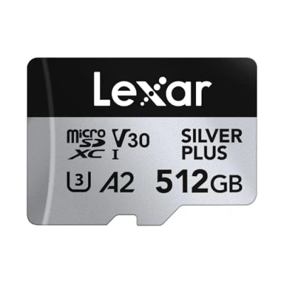Image of Lexar Silver Plus Micro SD Card 512 GB, Up to 205 MB/s Read Speed, 150 Write Memory with Adapter, UHS I, A2, U3, V30, Class 10, 4K UHD microSDXC