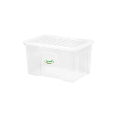 Image of 60L Plastic Storage Boxes Crystal Clear Box &amp; Lid Strong Home Office Stackable Nestable Pack of 2
