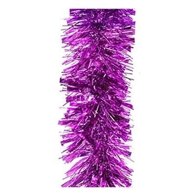 Image of 2 Metre Deluxe Chunky Fluffy Tinsel Bright and Classic Christmas Colours 6 Foot 7&quot; Long Thick Thin 6ply Foil Metallic Many (Pink)