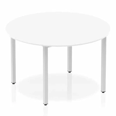 Image of Impulse 1200mm Circle Table White Top Silver Box Frame Leg BF00197