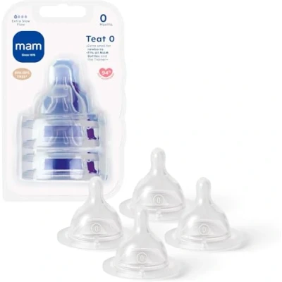 Image of MAM Extra Slow Flow Teats Size 0, Suitable for Newborns, SkinSoft Silicone Baby Bottles, Fits All Feeding Essentials, Pack of 4